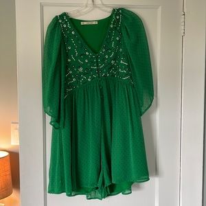 Bright green Zara romper with embroidery detail